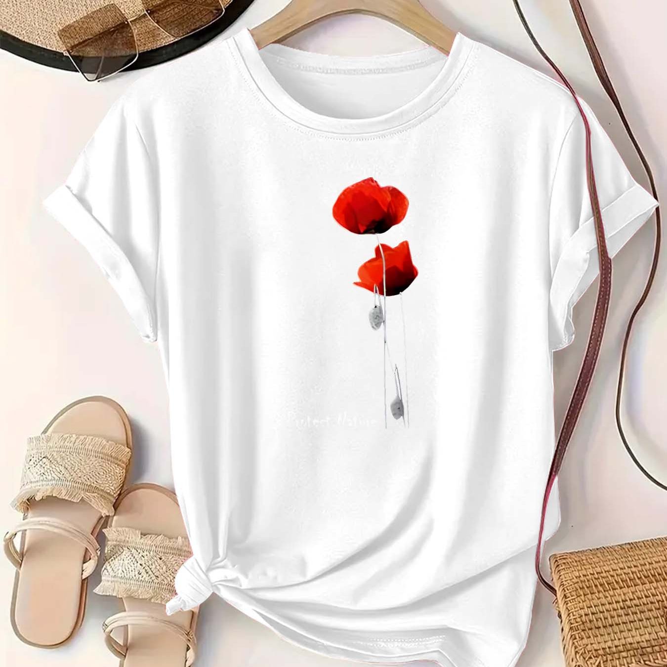 Women's Green Cotton T-Shirt Short Sleeve Casual Summer Top