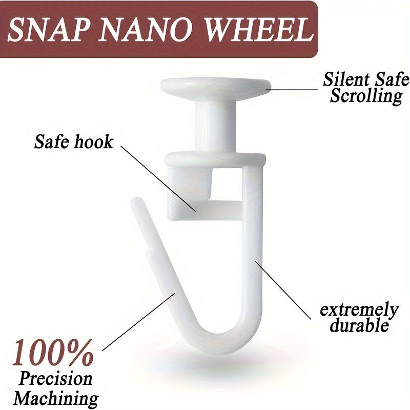 Set of 50 White Plastic Hooks with Adhesive Glide Rollers for Window Treatment Hardware