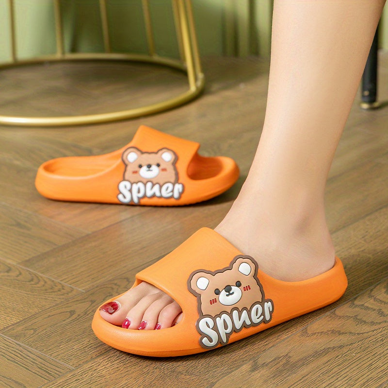 Women's Cartoon Bear Print Slides Casual Soft Sole Pillow Shoes