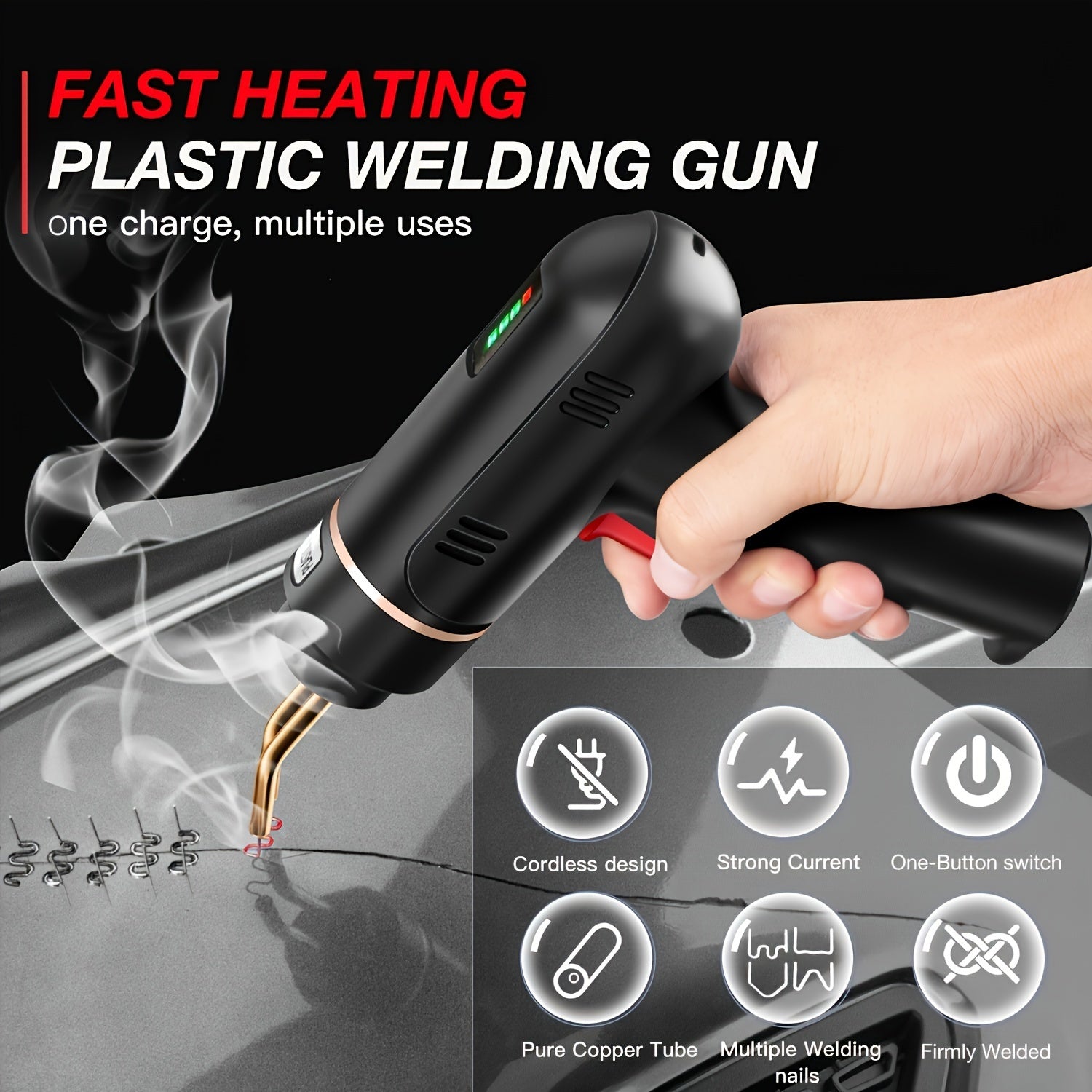 Cordless Plastic Welding Gun 200W with 5000mAh Battery Hot Stapler Repair Kit