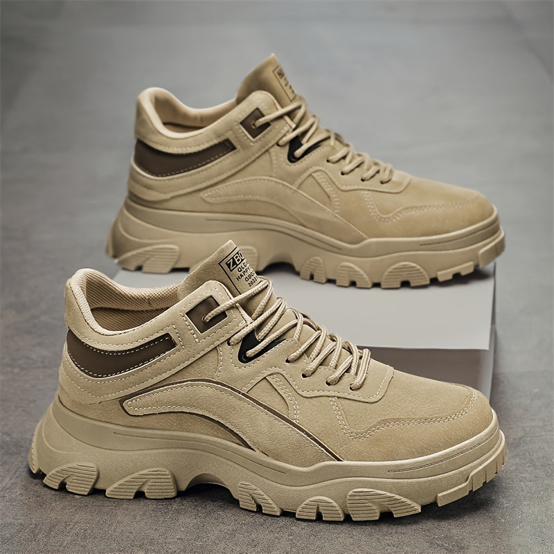 Men's Retro Work Boots Durable PU Upper PVC Sole Breathable Fabric Lining Ankle Support Beige Lace-Up Short Boots