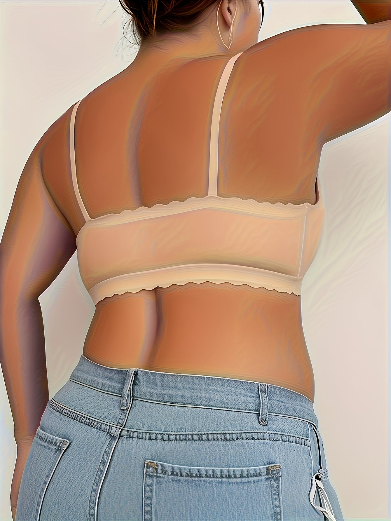 Women's Plus Size Seamless Wire-Free Bra with Wave Edge and Adjustable Straps