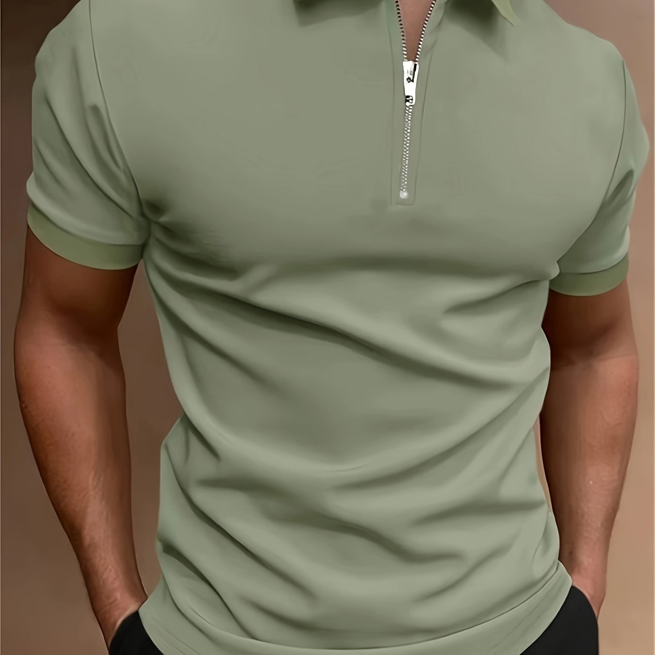 Men's Solid Color Zipper Lapel Golf Shirt for Casual Summer Streetwear