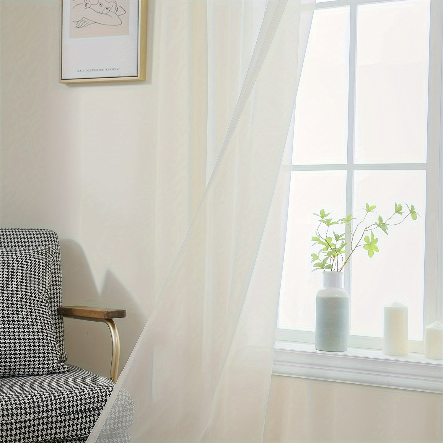 Terylene Gauze Curtains 2-Piece Set Semi-Transparent Light-Filtering Home Decor