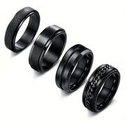 Black Rotating Rings for Men, Minimalist Stylish Jewelry with Concave Grooves