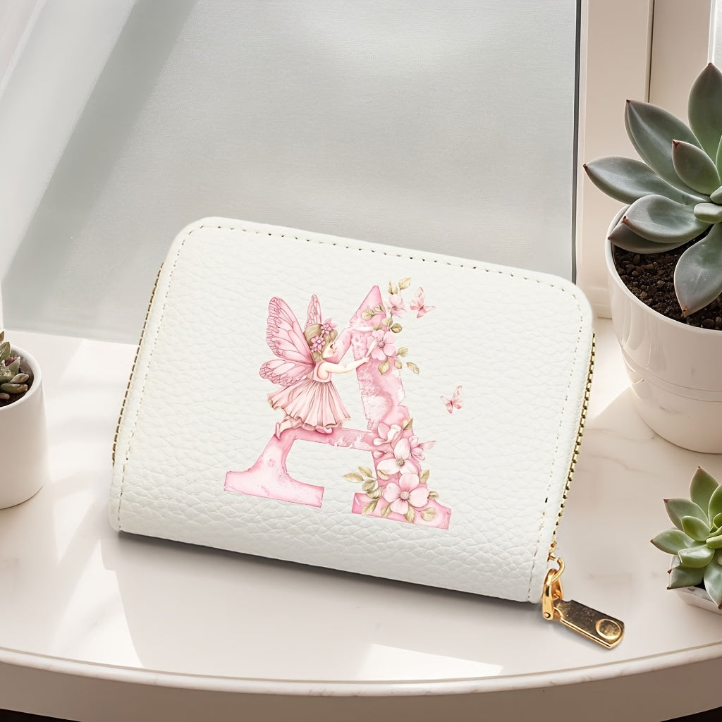 Tarjetero de mujer de cuero sintético, estilo acordeón delgado, con cierre de cremallera para monedas