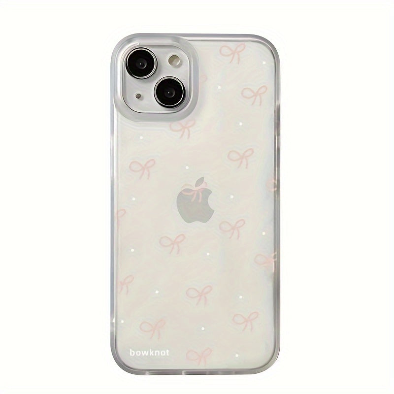 Pink Frosted TPU Phone Case for iPhone 16 Pro Max 15 14 13 12 11 with Bow and Anti-Fall Protection