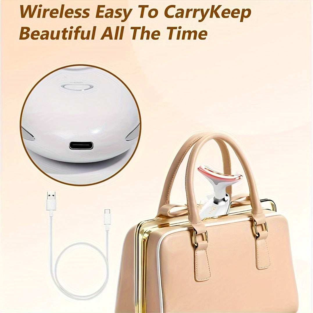 7LED Rangi Vibratsiyali Bo'yin va Yuz Massajeri, Qayta To'ldiriladigan Litiy Batareya bilan