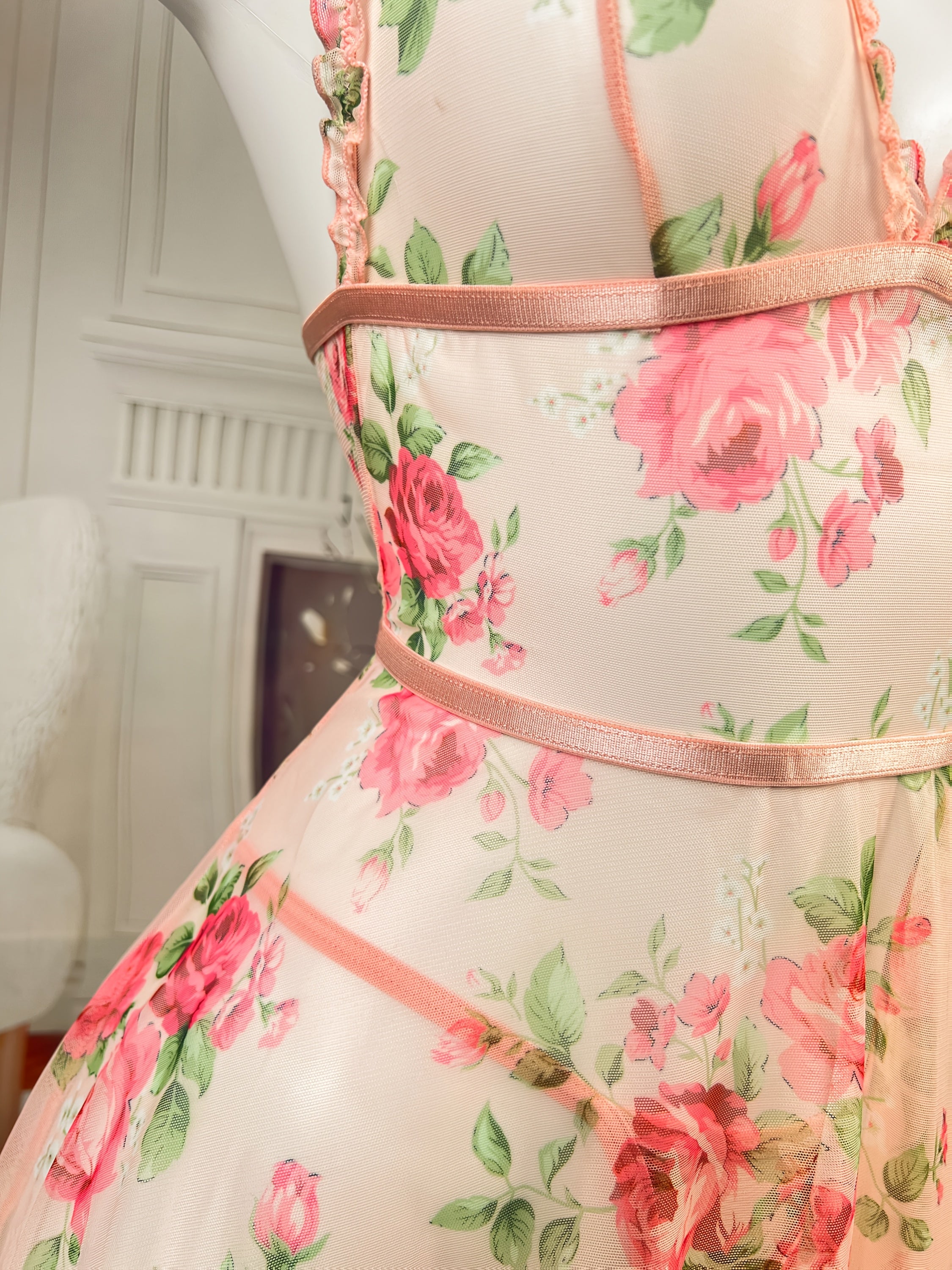 Conjunto de lencería con estampado floral, con camisón y tanga, tejido de poliéster y spandex, estilo maduro