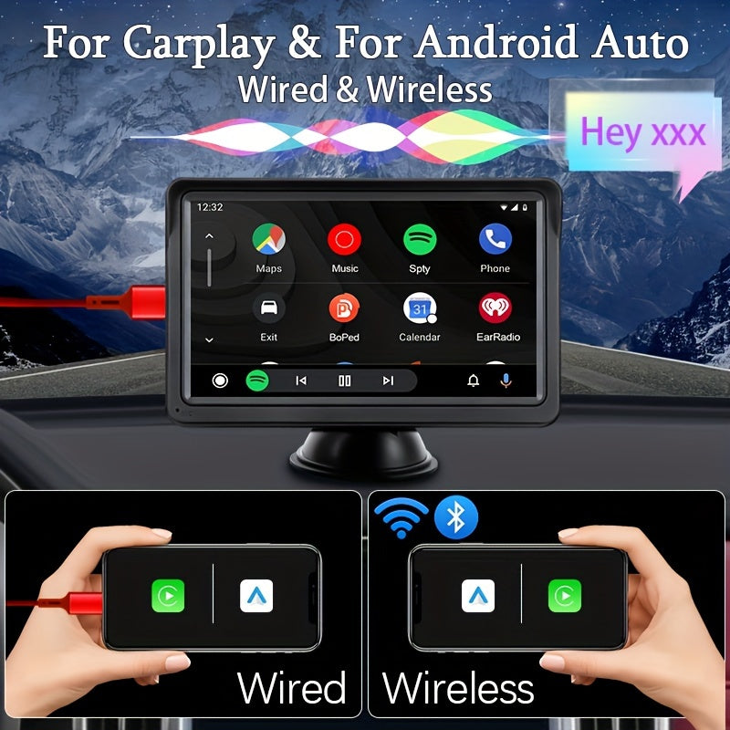 Wireless Car Stereo 7 Inch Touch Screen Carplay Android Navigation FM Radio