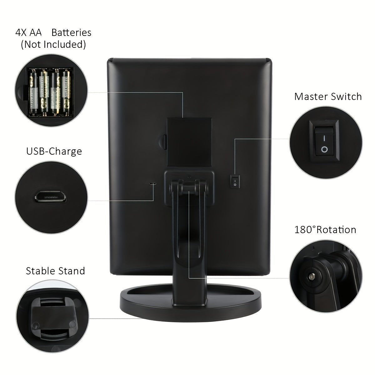 LED Lighted Vanity Makeup Mirror with 2X and 3X Magnification, Touch Control, Trifold Design, Dual Power USB Battery