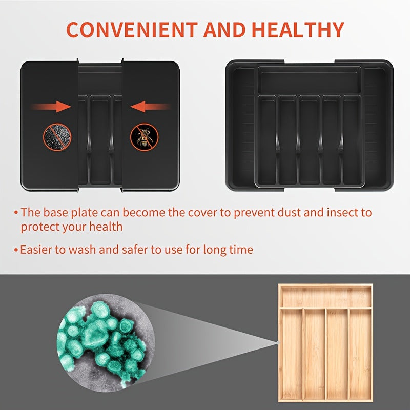 Set of 3 Expandable Silverware Drawer Organizers with Large Storage Space in Black Gray White Pink