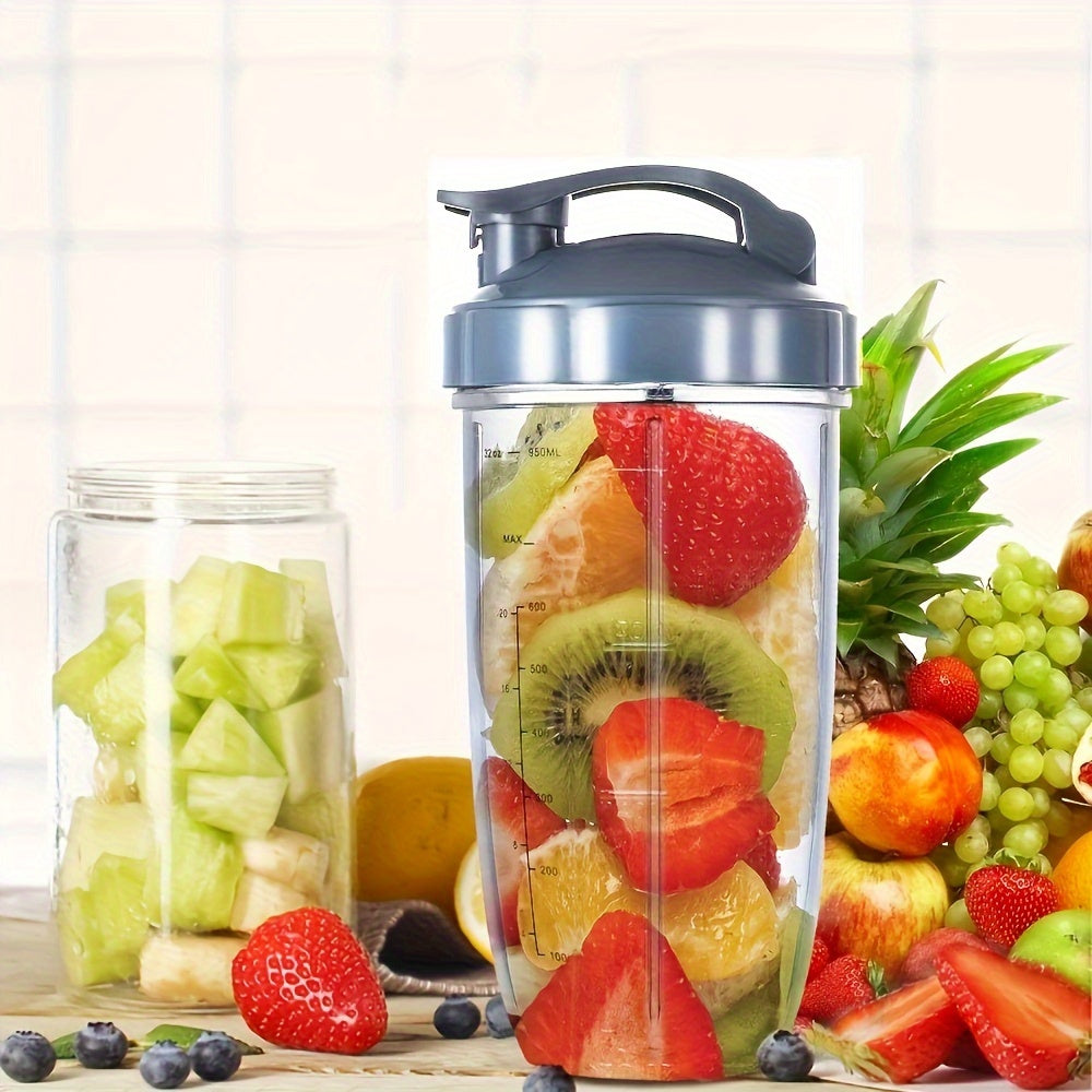Smoothie va sharbatlar uchun 32oz shaffof plastmassa blender stakani, flip-top qopqog' bilan