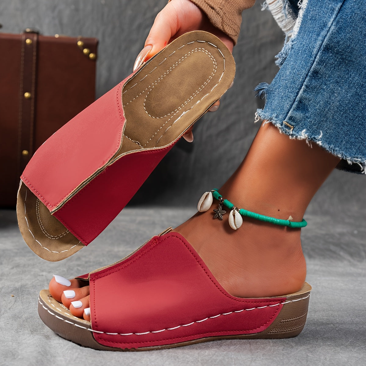 Women's Black and Brown Cork Slide Sandals Open Toe Casual Summer Shoes