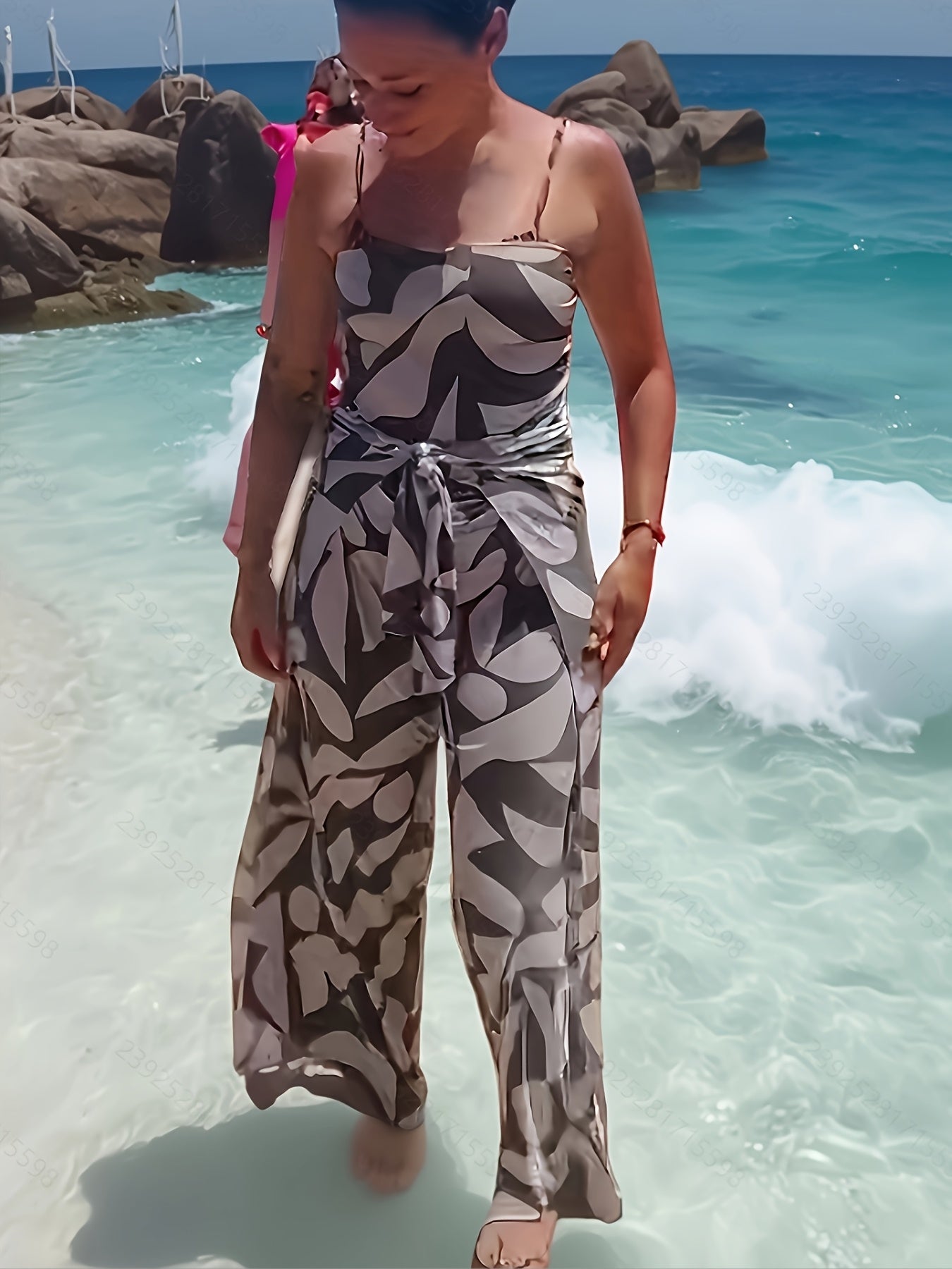 Women Geometric Print Beach Pants Loose Fit Wide-Leg Harem Culottes