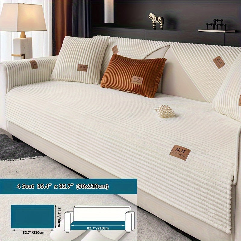 Плюшевый чехол на диван, толстый, теплый, зимний, противоскользящий, современный, дружелюбный к питомцам, для гостиной, спальни, офиса