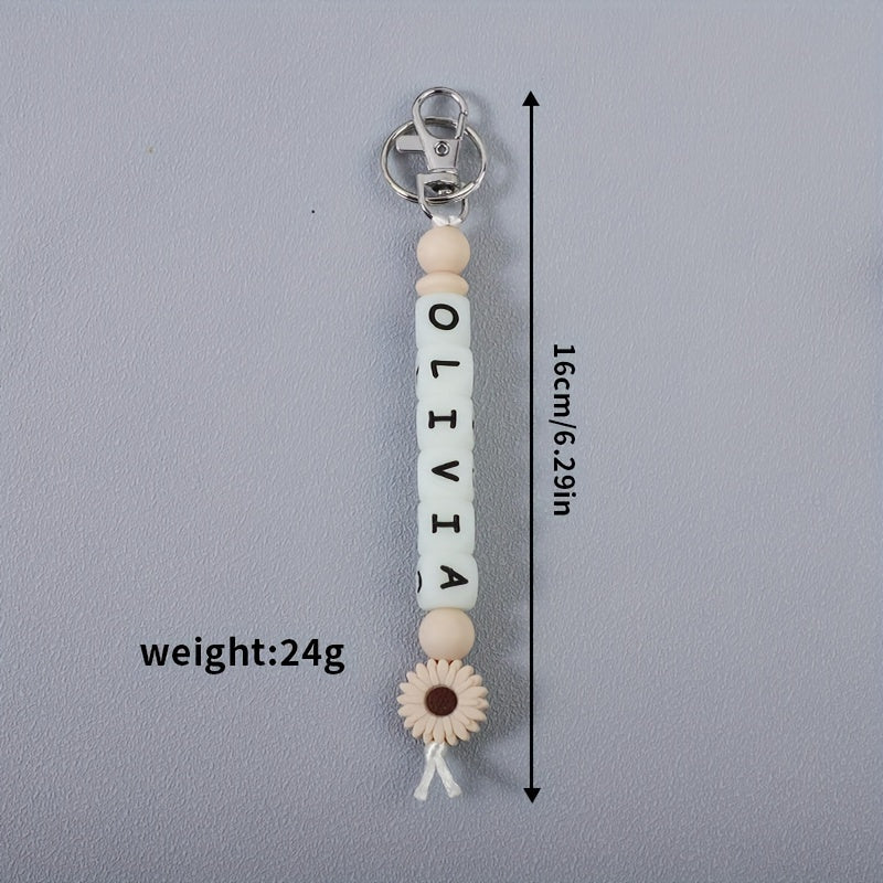 Индивидуальный силиконовый брелок с светящимися в темноте буквами и подвеской в виде цветка для сумок и рюкзаков