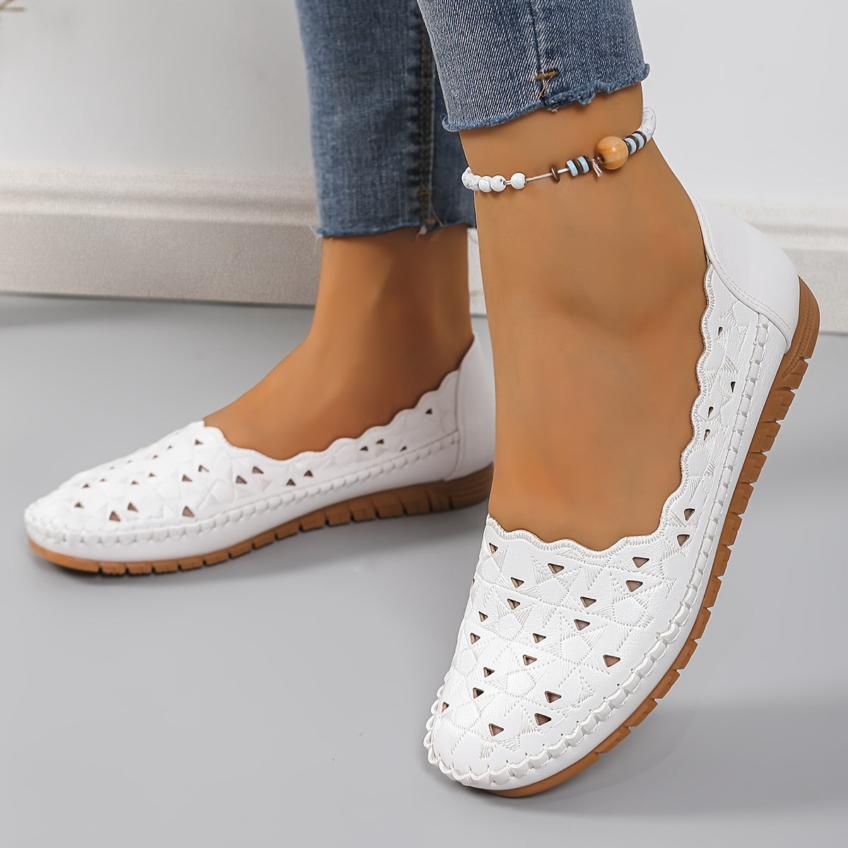 Women's White Faux Cover Slip-On Flat Shoes Casual Formal All-Season