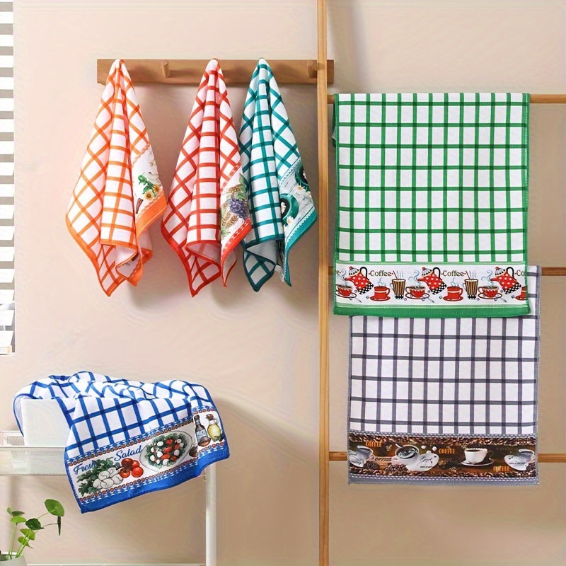 Polyester Kitchen Towels in Plaid Flower Design, Set of 6 or 12