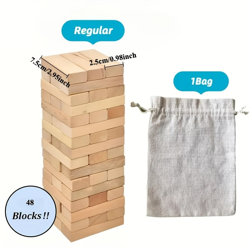 Wooden Stacking Blocks Game for Family Fun 48 Pieces Kids Age 14+ Wheat