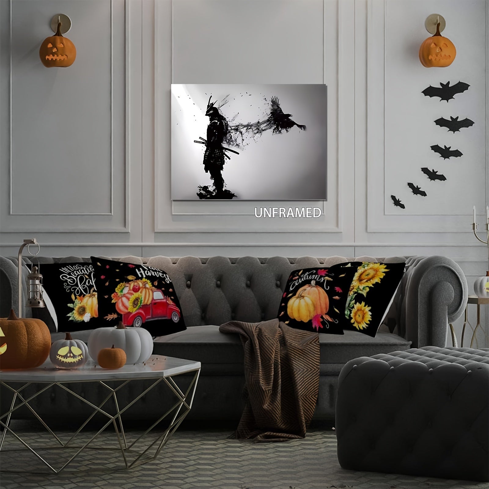 Black and White Samurai Canvas Wall Art Frameless Decor for Living Room Bedroom Anime