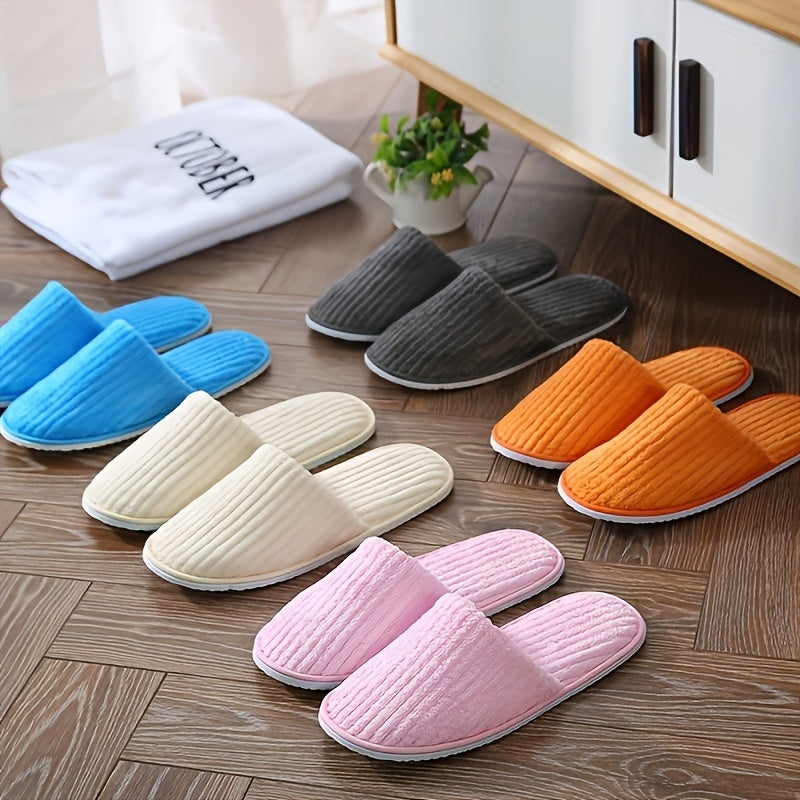10 Pairs Unisex Striped Spa Slippers Soft Warm Non-Slip Hotel Travel
