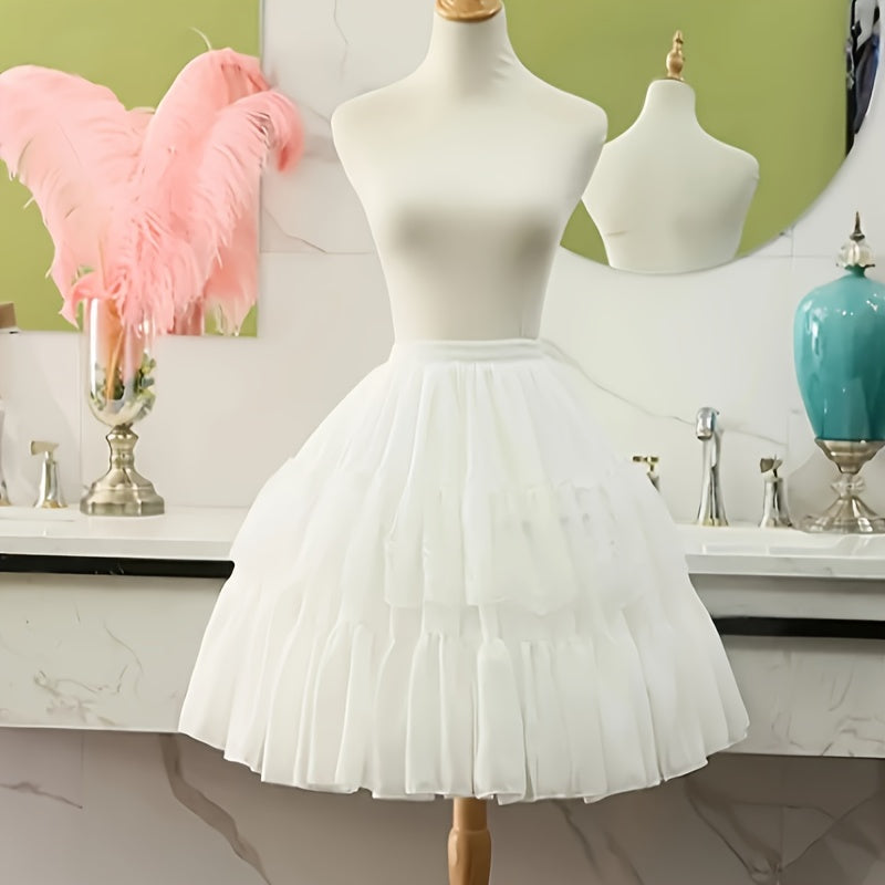 Women's Lace Skirt with Fishbone Support and Adjustable Waist White Black Elegant