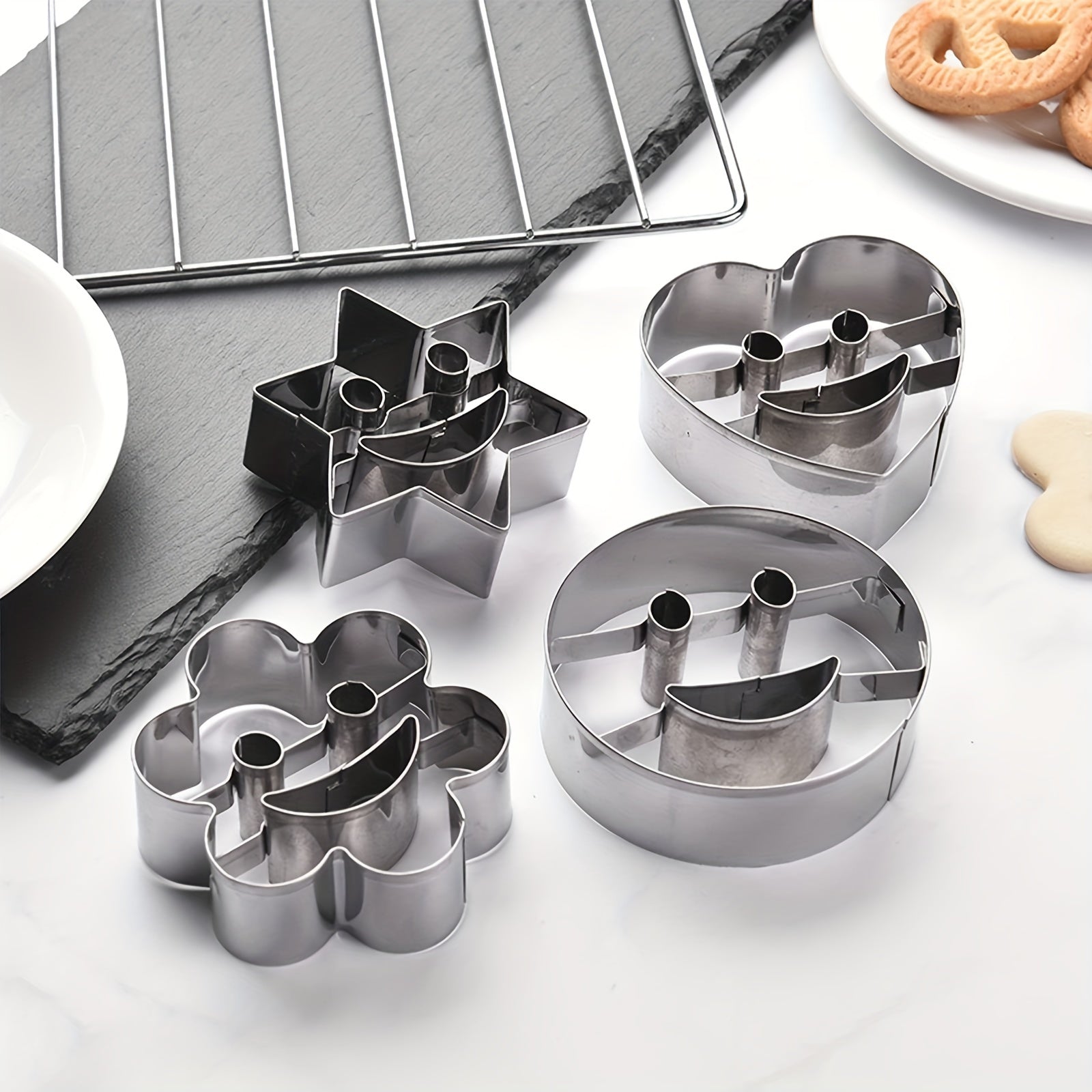Set of 4 Stainless Steel Smiling Face Cookie Cutters for Baking Pastries and Biscuits