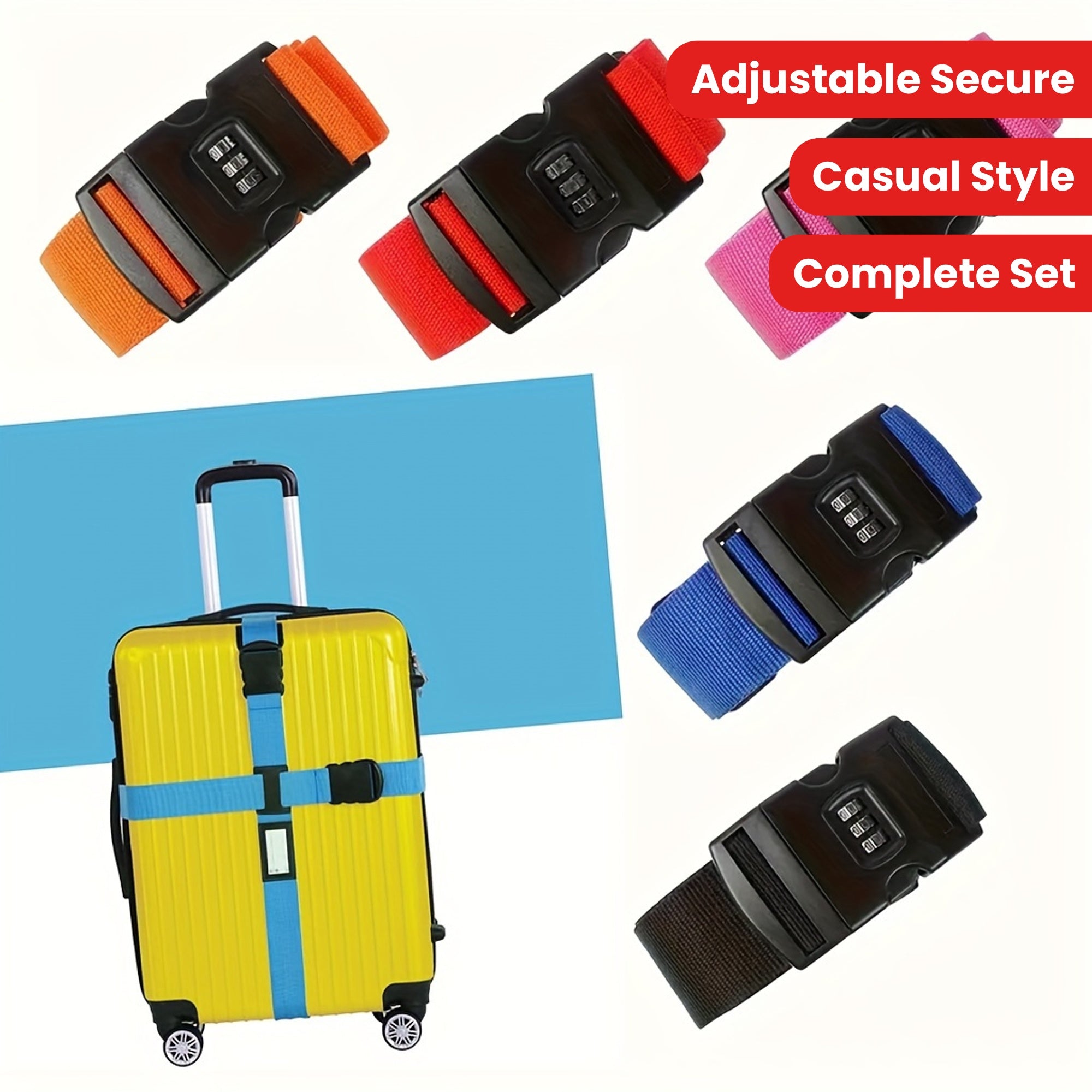 Nylon Luggage Strap with Combination Lock, Adjustable Travel Suitcase Belt, Pack of 1