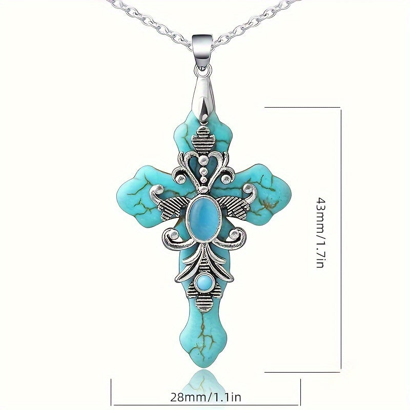 Ювелирное украшение с бирюзовым крестом для женщин, религиозный символ, подарок