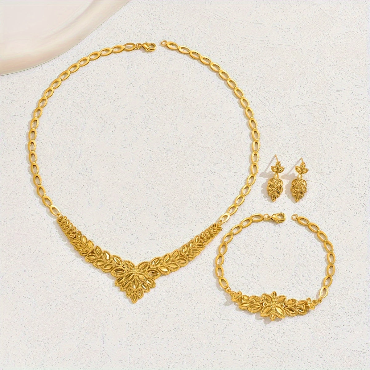 Ramadan Jewelry Set for Women Three-Piece Necklace Earrings Bracelet Elegant Wedding Accessories