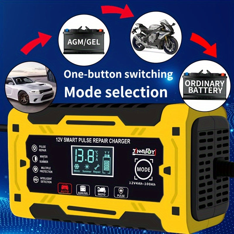 12V 24V 6A avtomatik batareya quvvatlantiruvchi, avtomobil, yuk mashinalari va mototsikl uchun harorat kompensatsiyasi bilan