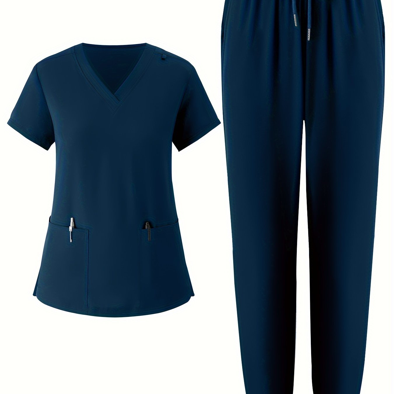 Women's V-Neck Scrub Set Solid Color Breathable Pockets All-Season Workwear