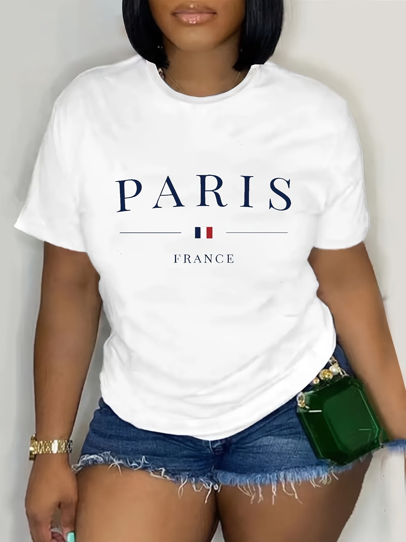 Women's Oversized Polyester Blend T-Shirt White Blue Red Green Flag Casual Sporty