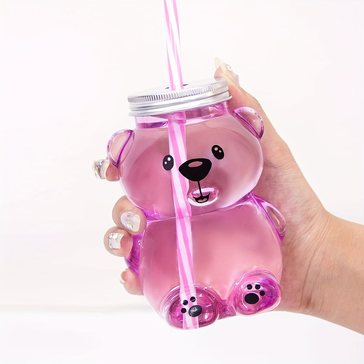 Kids' Cartoon Bear Straw Cup Plastic Durable Drinkware for Children