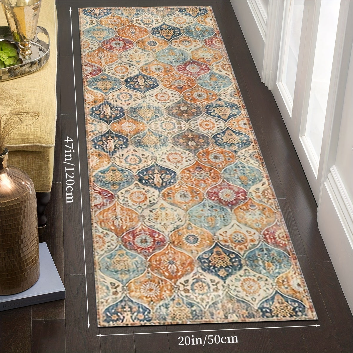 Alfombra de cocina bohemia marroquí antideslizante, absorbente, rectangular, de poliéster, fácil de limpiar