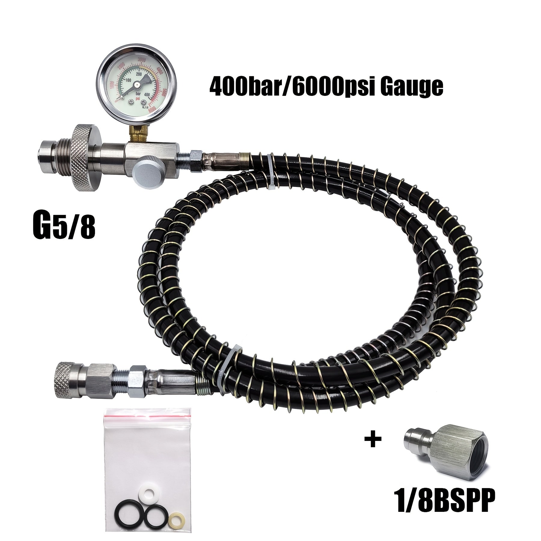 High-Pressure Diving Filling Station Adapter Kit with 6000psi Gauge Stainless Steel
