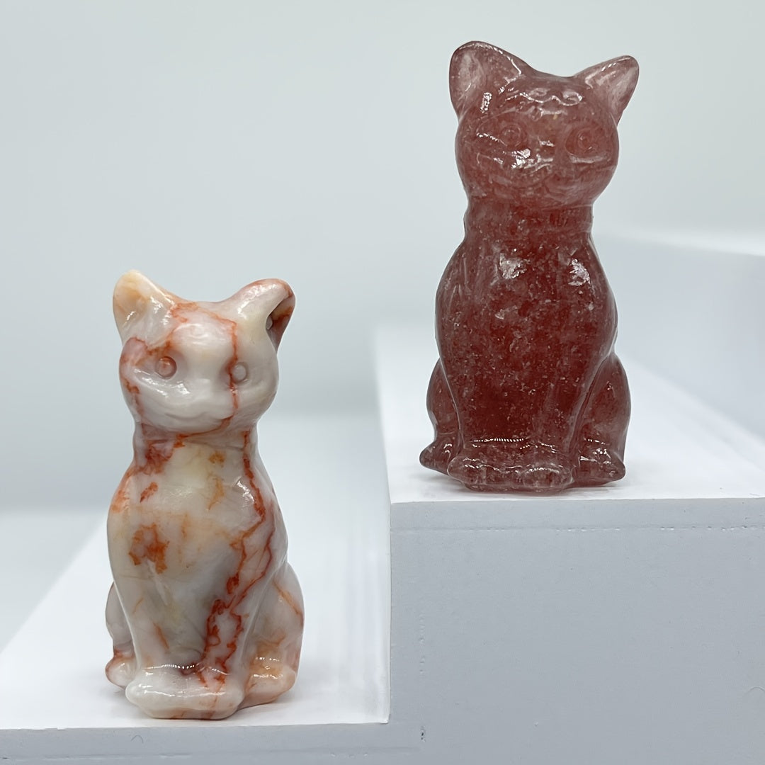 Натуральная кристальная резьба кота для домашнего декора, очаровательный стильный орнамент