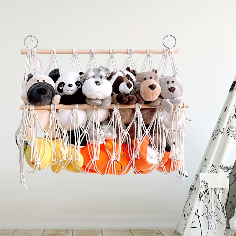 Bohemian Plush Toy Storage Rack with Handwoven Baskets for Bedroom Bathroom and Crafts