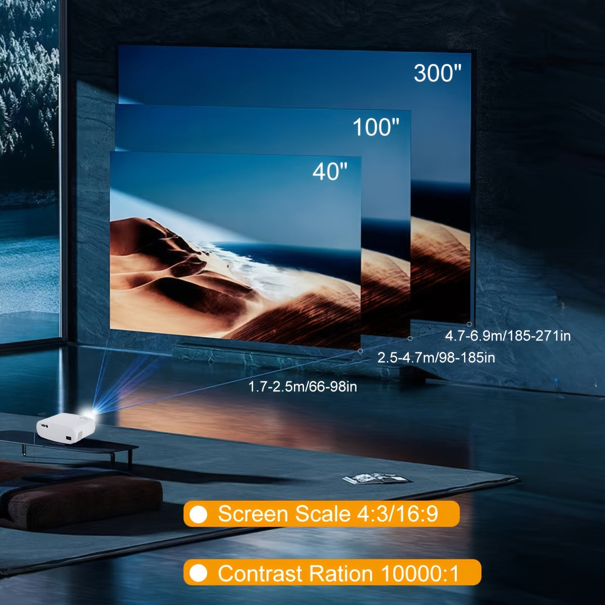 Wireless HD 1080P Projector for Mobile Phone, 10000 Lumens, Big Screen