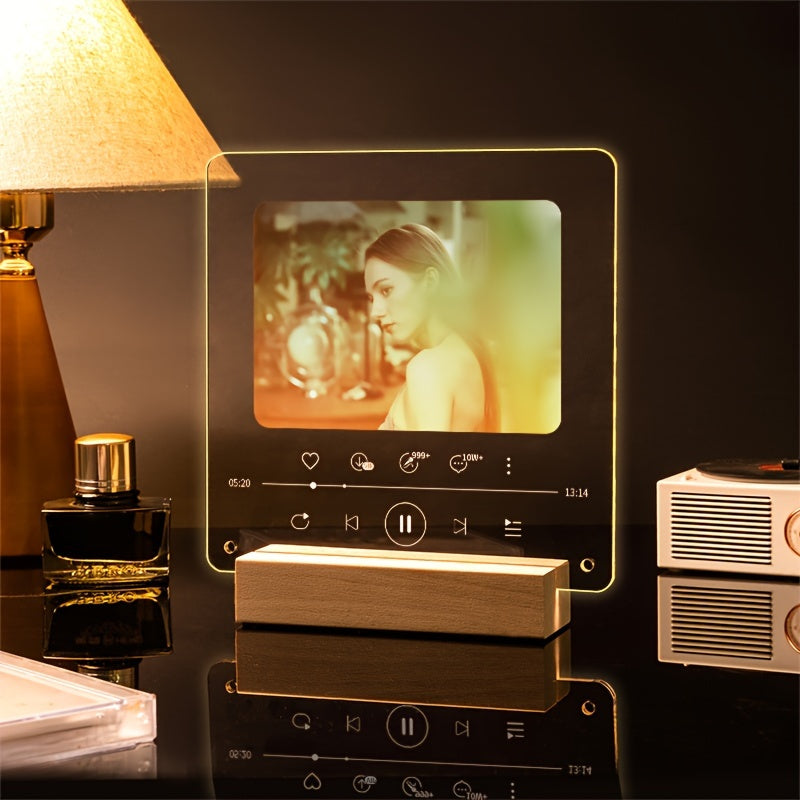 Квадратная светящаяся акриловая фоторамка с настраиваемым дизайном, креативная прозрачная подставка для фотографий, персонализированная акриловая фоторамка, идеальный подарок для DIY на день рождения или День святого Валентина.