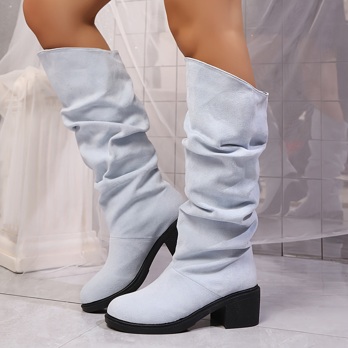 Ayollar uchun slip-on qalin platforma botinkalari charm uslubida, sirg‘almas, barcha mavsum uchun