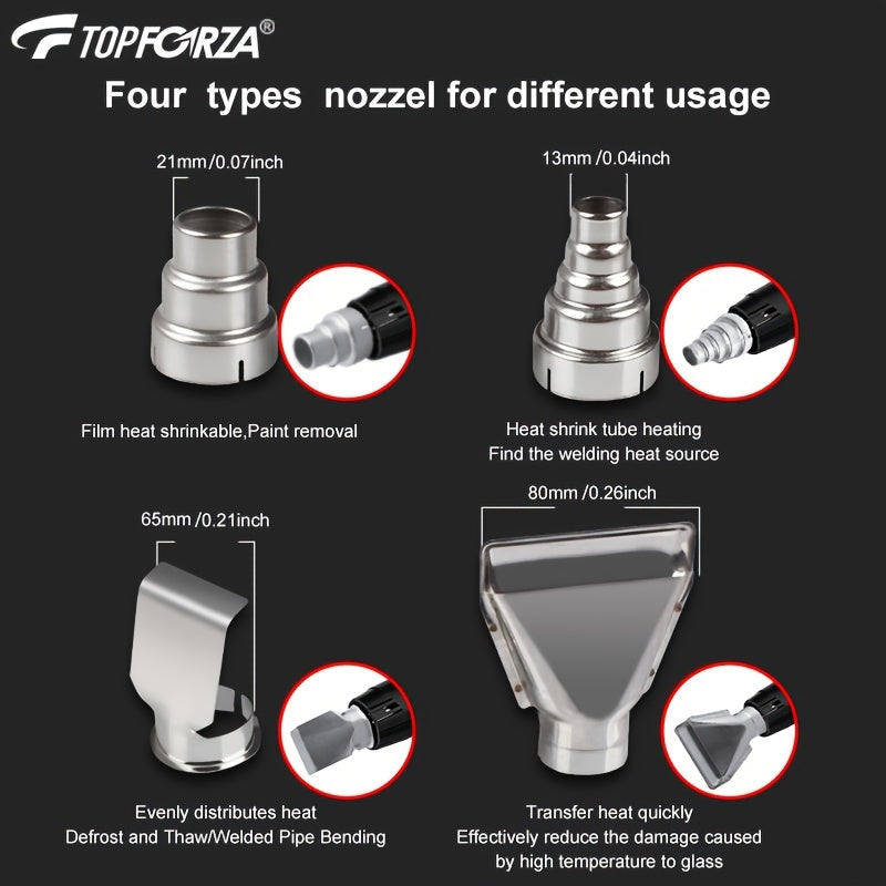 Горячий воздушный пистолет с регулировкой температуры, защита от перегрузки, набор для работы с ПВХ, сушка, удаление краски, 4 насадки