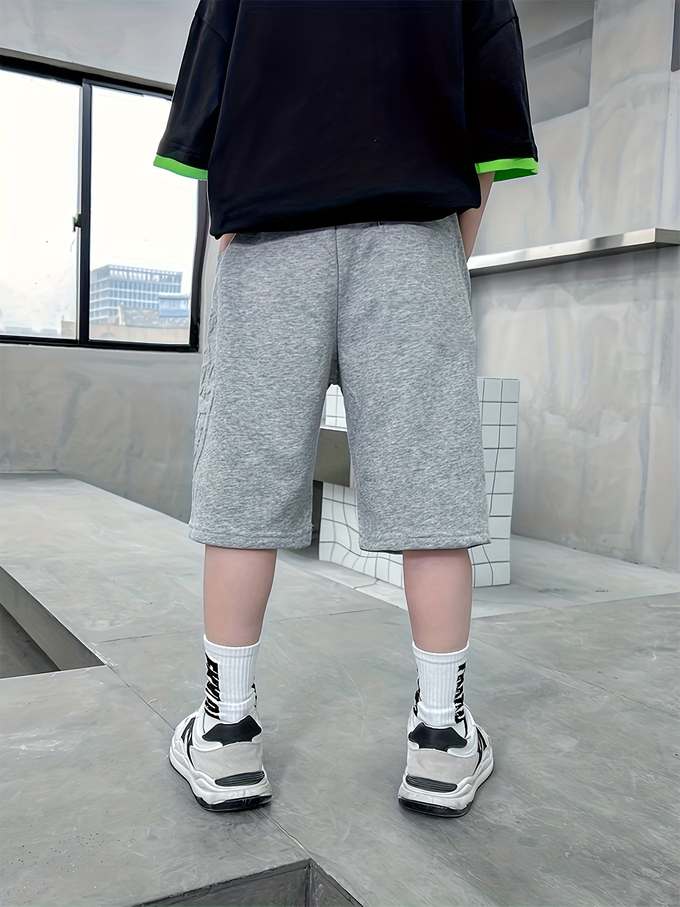 Boys Summer Casual Shorts Breathable Cotton Polyester Alphabet Pattern Loose Fit