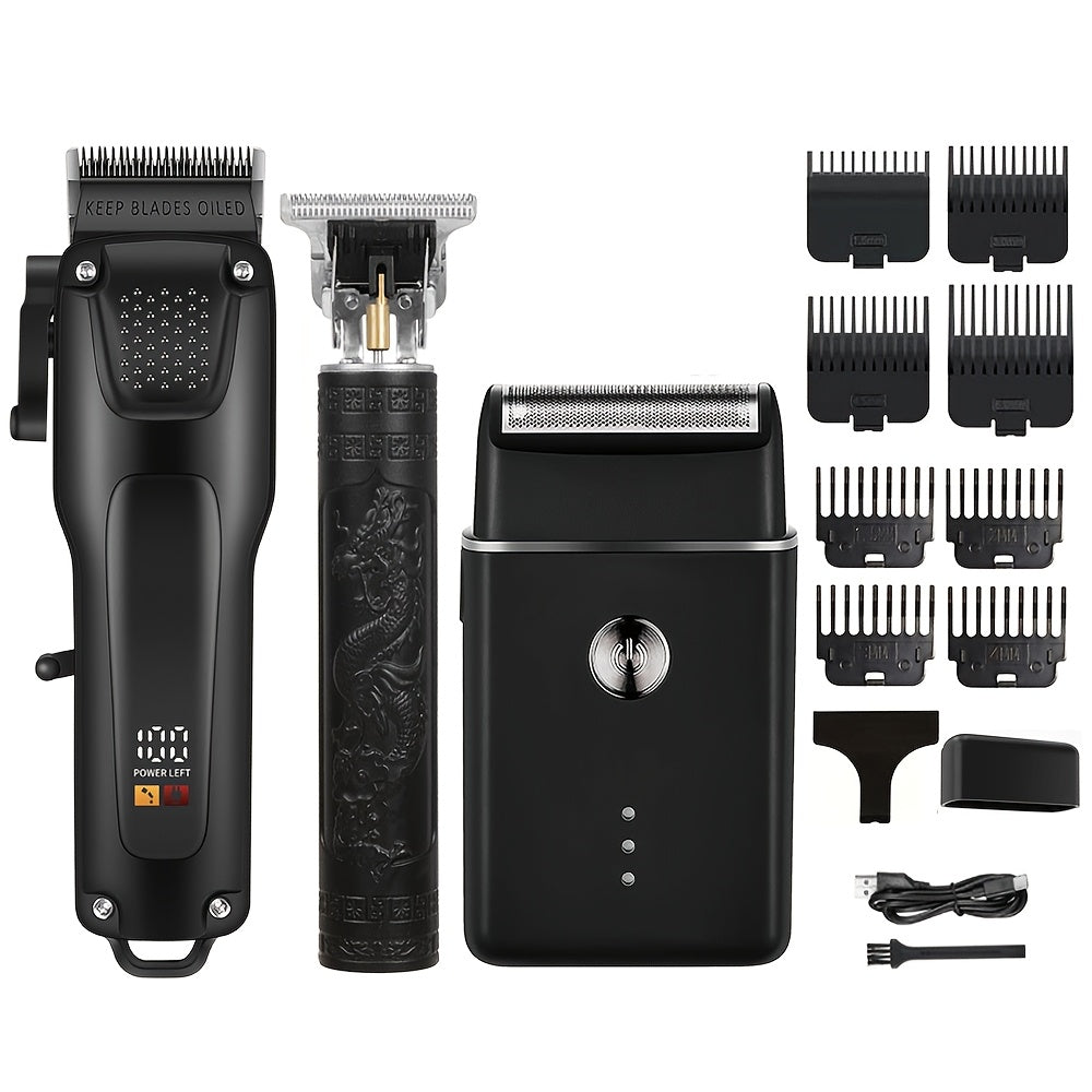 Men's Hair Clipper Set with Digital Display USB Charging ABS Body Professional Haircutting Kit Gift