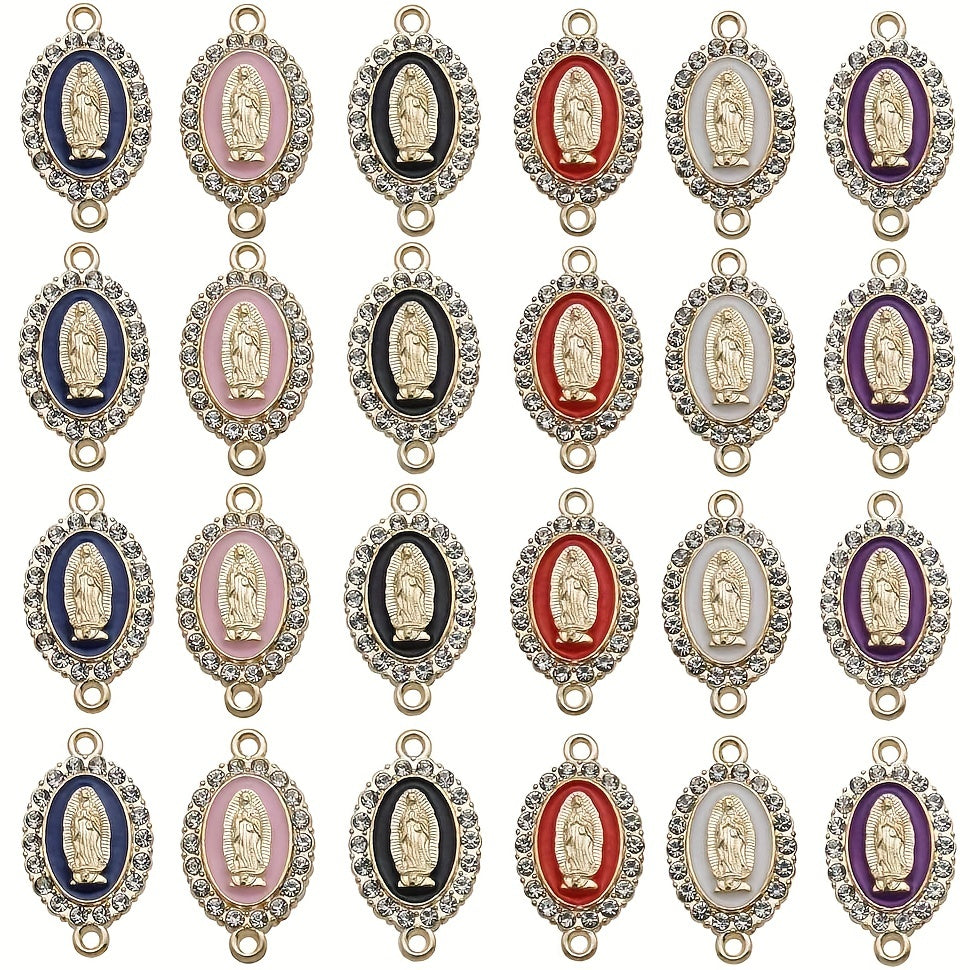 Set of 36 Enamel Virgin Mary Charms with Rhinestone Inlay for Jewelry Making and Easter Decorations