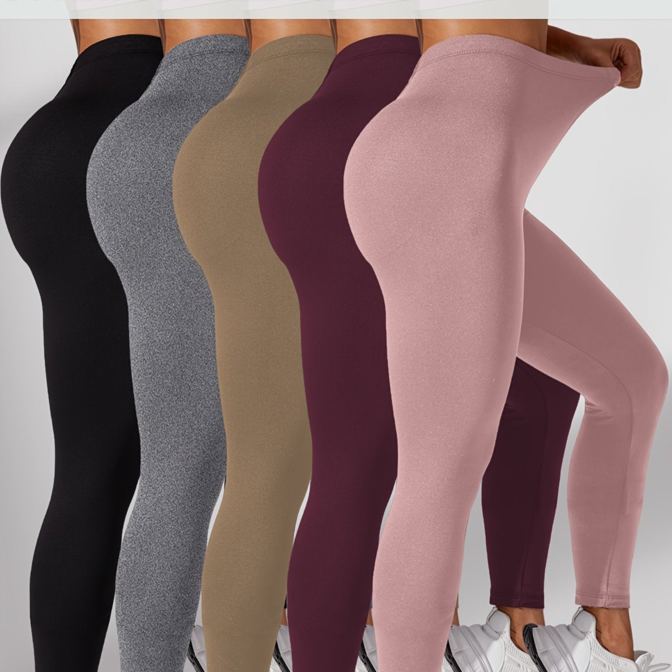 Plus Size Women's Soft High-Elasticity Non-See-Through Workout Leggings for Running and Yoga Set of 5