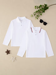 Kids Boys Long Sleeve Polo Shirt 2-Pack Solid Color Spring Autumn Regular Fit