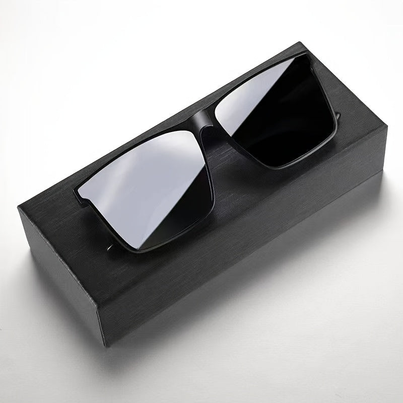Men's Black Square Polarized Sunglasses for Outdoor Travel and Driving