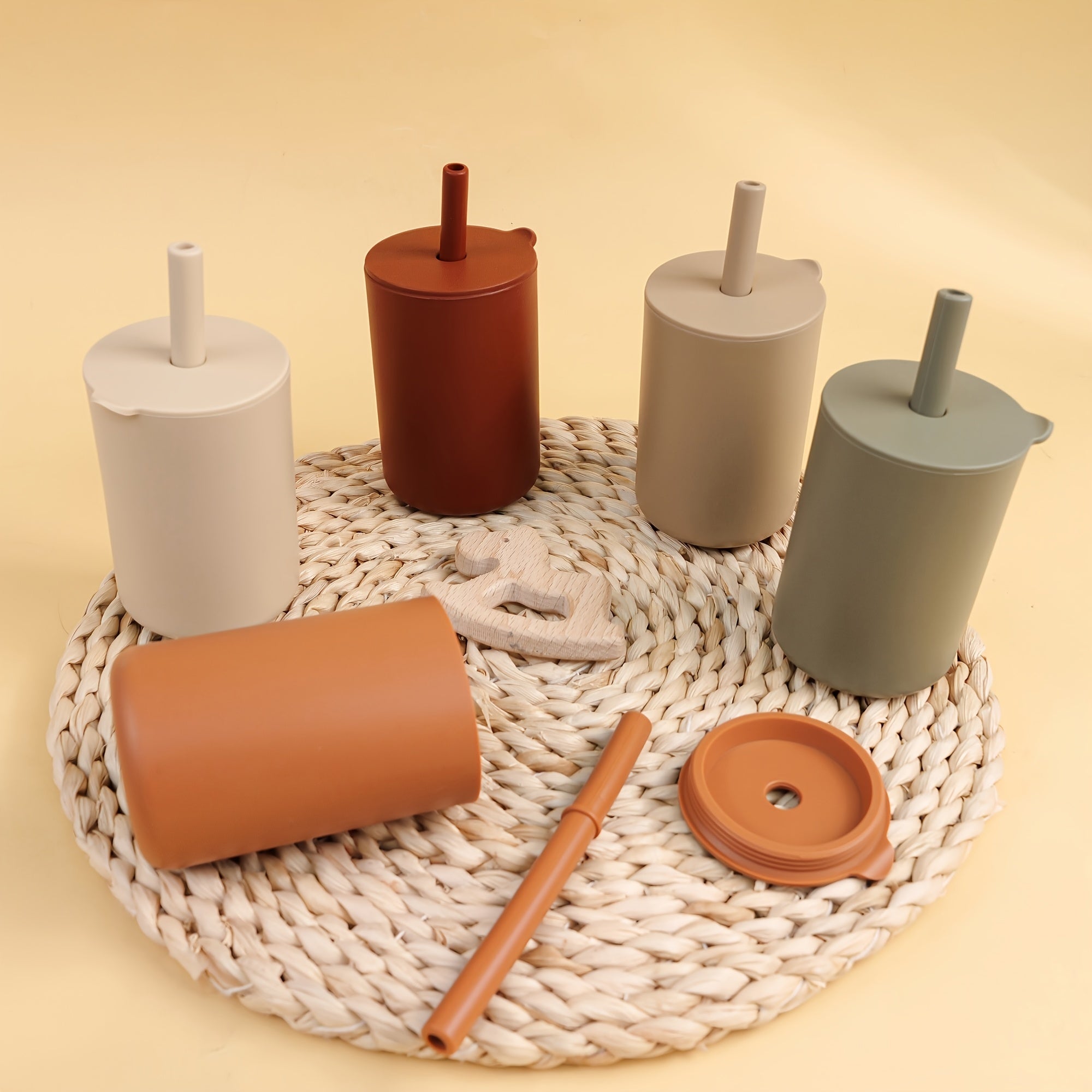 Yellow Silicone Sippy Cup with Straw BPA-Free Leakproof Reusable for Kids Hydration and Outdoor Activities